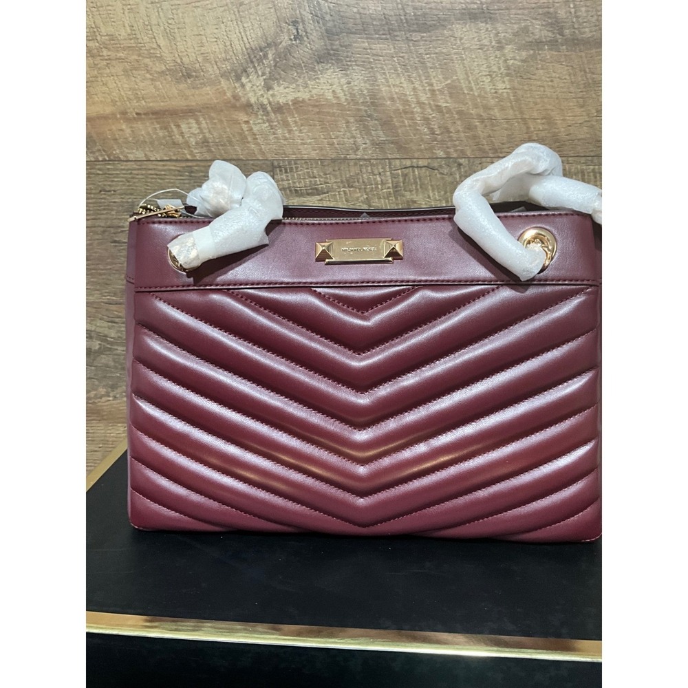 Michael Kors Shoulder Bag‎ Quilted Chevron Maroon Handbag Purse Designer